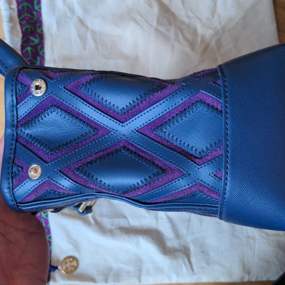 Tory Burch Geometric Patchwork Leather Suede Purp… - image 3